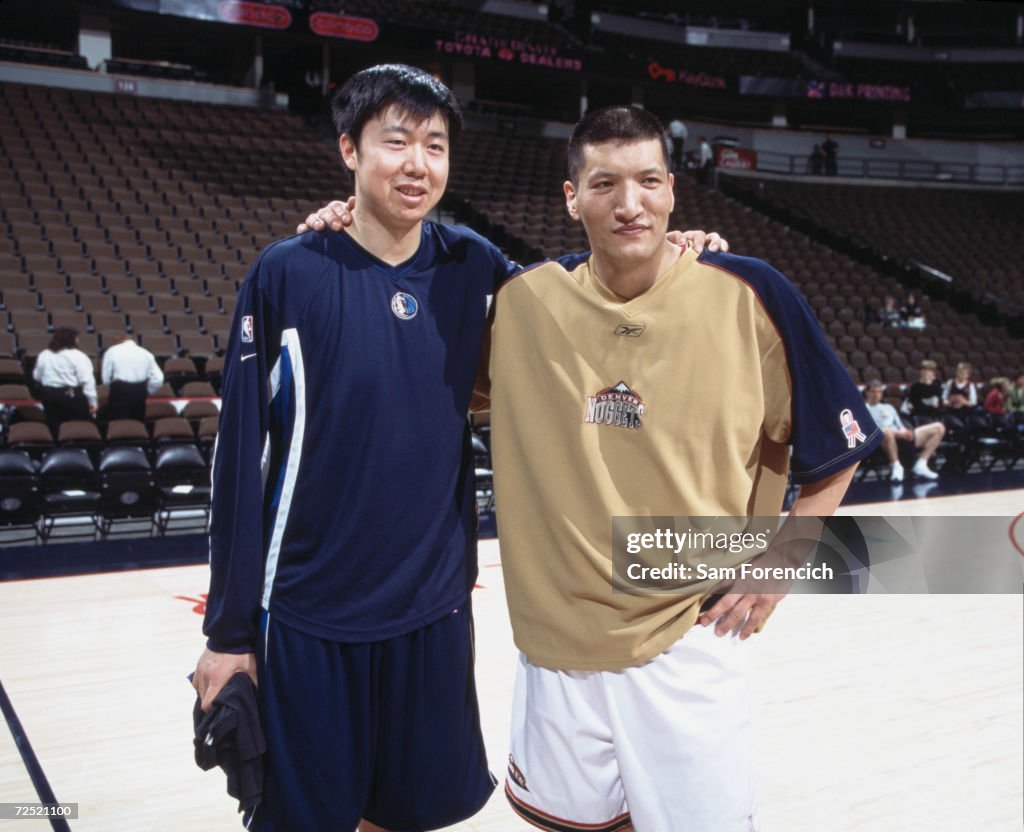 Mengke Center Mengke Bateer of the Denver Nuggets and center ZhiZhi Wang of ...