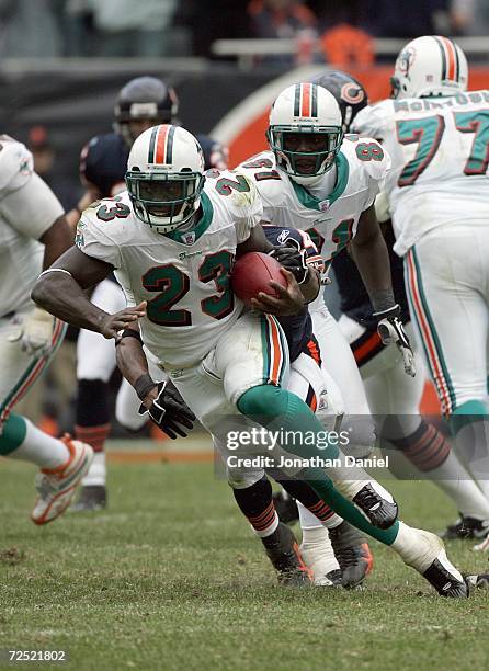 Ronnie Brown of the Miami Dolphins carries the ball during the game against the Chicago Bears on November 5, 2006 at Soldier Field in Chicago,...