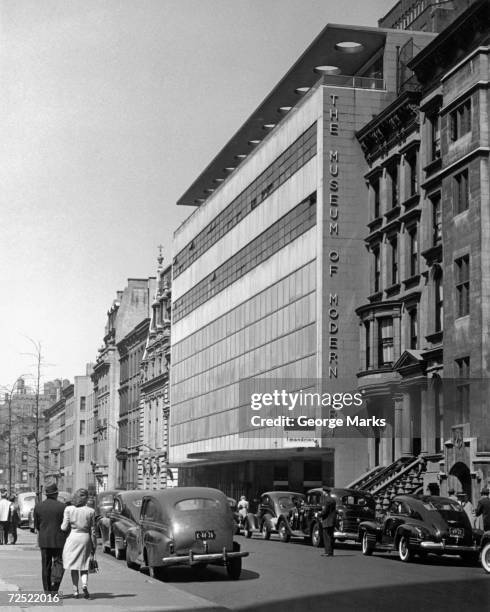 1950s: The Museum of Modern Art, New York City. International Style building designed by Philip L. Goodwin and Edward Durrell Stone opens at 11 West...