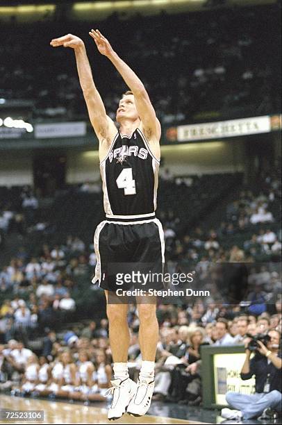 Steve Kerr of the San Antonio Spurs taking a shot during the game against the Dallas Mavericks at the Reunion Arena in Dallas, Texas. The Spurs...