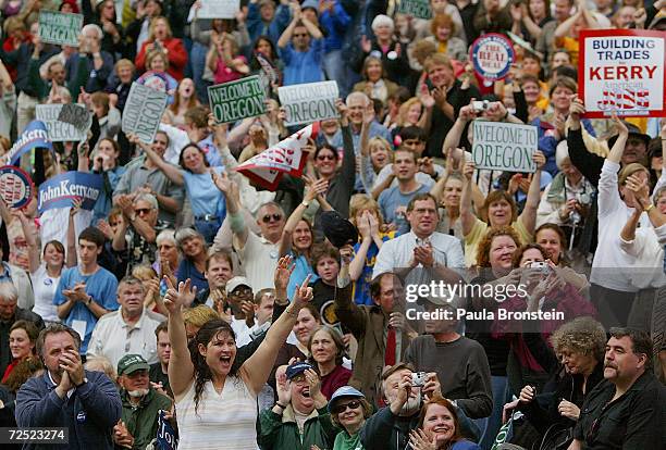 Supporters of democratic presidential candidate U.S. Senator John Kerry and one time presidential candidate, former Governor of Vermont, Howard Dean...