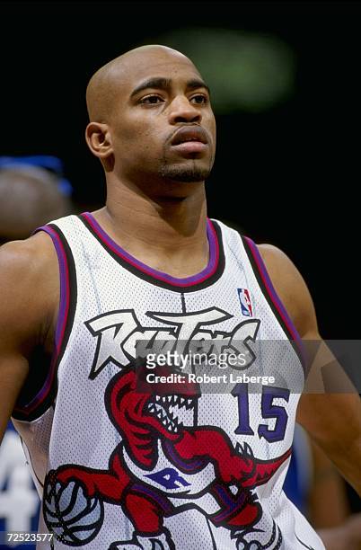 Vince Carter of the Toronto Raptors looking on during the game against the Orlando Magic at the Air Canada Centre in Toronto, Canada. The Hornets...
