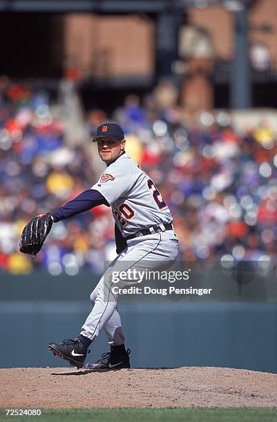 Pitcher Willie Blair of the Detroit Tigers winds up for the pitch during the game against the Baltimore Orioles at Oriole Park, Camden Yards in...