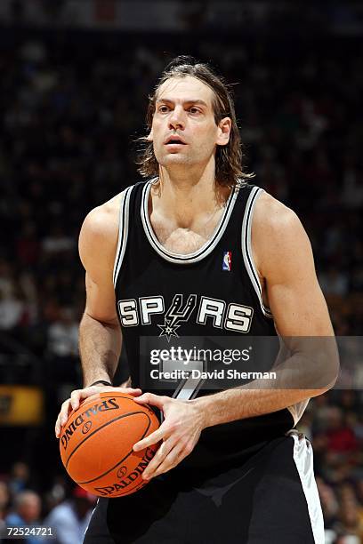 Fabricio Oberto of the San Antonio Spurs shoots a free throw against of the Toronto Raptors during the game on November 5, 2006 at Air Canada Centre...