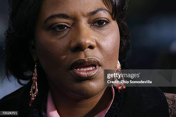 Bernice Albertine King, daughter of slain civil rights leader Martin Luther King Jr., speaks to reporters before the groundbreaking ceremony of the...