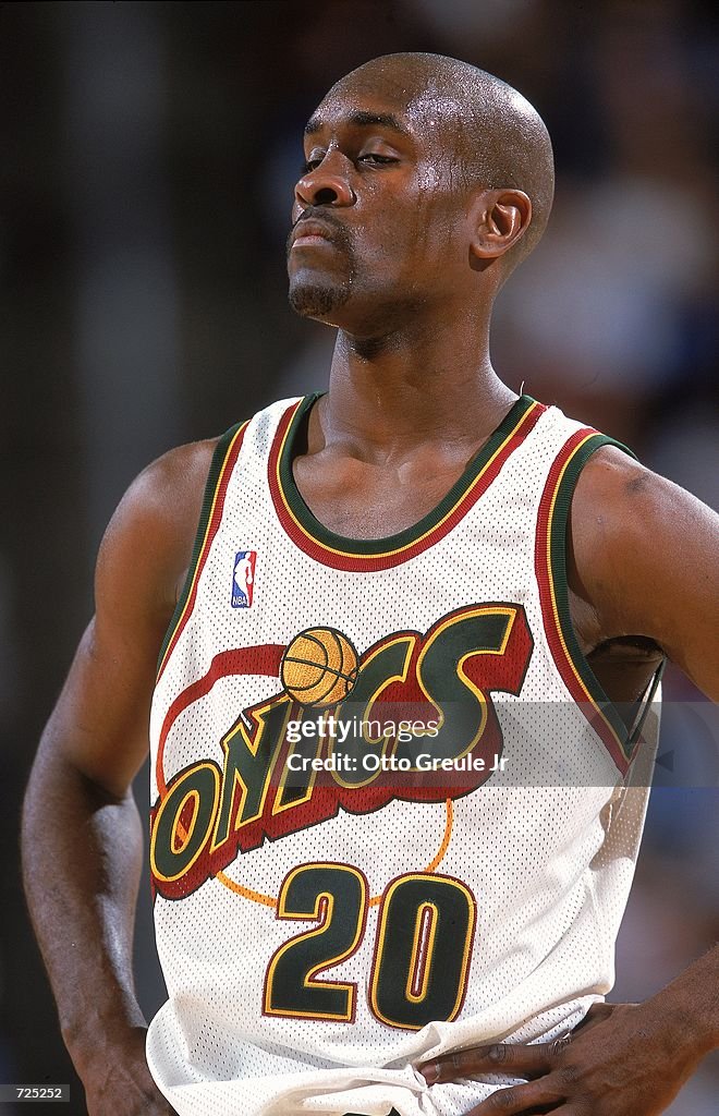 Gary Payton of the Seattle SuperSonics takes a moment during the NBA Gary Payton of the Seattle SuperSonics takes a moment during the NBA
