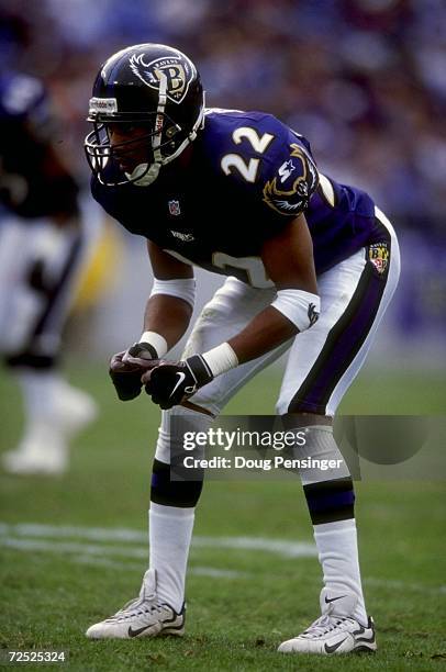 Cornerback Duane Starks of the Baltimore Ravens in action during the game against the Jacksonville Jaguars at the NFL Stadium at Camden Yards in...