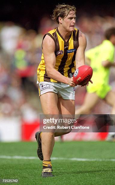 Trent Croad for Hawthorn in action during the AFL Preliminary Final match played between the Essendon Bombers and the Hawthorn Hawks held at the...