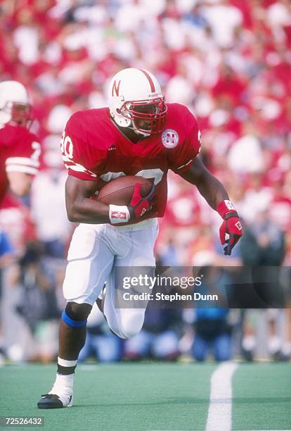 Running back Ahman Green of the Nebraska Cornhuskers carries the football during a carry in the Cornhuskers 55-14 victory over the Michigan State...