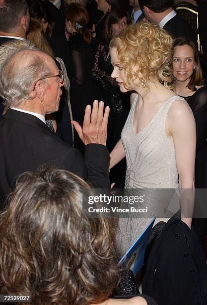 Actress Nicole Kidman and director Ron Howards father Rance Howard talk after the close of the 54th Annual Directors Guild Awards at the Century Park...