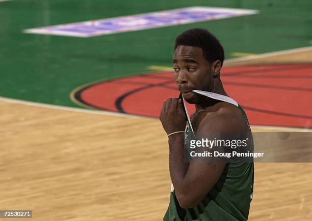 Mateen Cleaves of the Michigan State Spartans hopes to lead his team to the Final Four as the Spartans work out during a practice session on the eve...