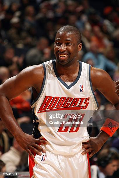 Raymond Felton of the Charlotte Bobcats smiles during the game against the Cleveland Cavaliers at Charlotte Bobcats Arena on November 4, 2006 in...