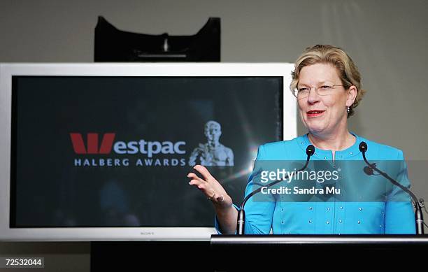 Ann Sherry, CEO of Westpac addresses the media after the Halberg Trust announced Westpac as their naming sponsor for the awards at Sky City Grand,...