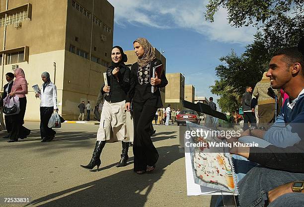 Iraqi university students attend the Technology University on November 14, 2006 in Baghdad, Iraq. At least 100 employees at a Higher Education...