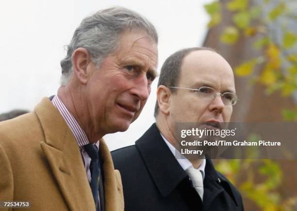 Prince Charles,Prince of Wales is joined by Prince Albert II of Monaco as he leads a group of international visitors on a tour of the Poundbury...