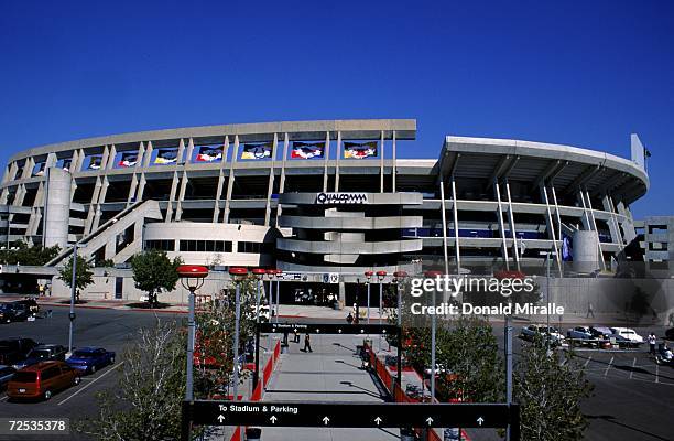 General view of the outside of Qualcomm Stadium taken before the game between the Kansas City Chiefs and the San Diego Chargers at Qualcomm Stadium...