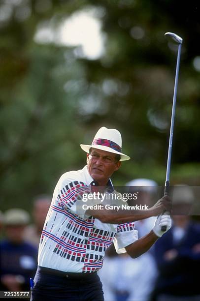 Chi Chi Rodriguez watches his shot during the 1994 Mercedes Championship at the La Costa Spa and Resort in Carlsbad, California.