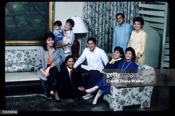 Corazon Aquino poses with her family December, 1986 in Manila, Philippines. Widow of assassinated Filipino senator Benigno Aquino, Corazon Aquino...