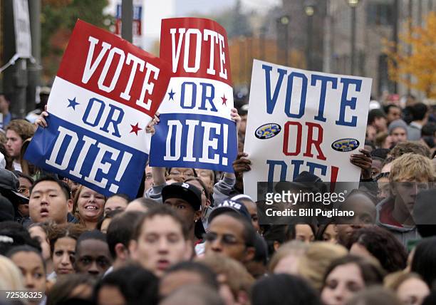Several thousand people attend a Vote Or Die rally at Wayne State University October 26, 2004 in Detroit, Michigan. The rally was held to urge people...