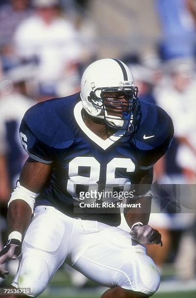 Defensive end Courtney Brown of the Penn State Nittany Lions in action during a game against the Southern Mississippi State Golden Eagles at the...