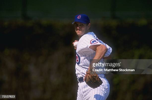 Pitcher Marc Pisciotta of the Chicago Cubs in action during a game against the San Diego Padres at Wrigley Field in Chicago, Illinois. The Padres...