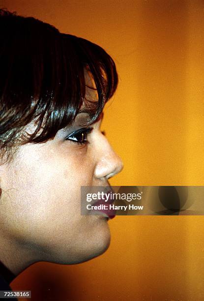 Freeda Foreman daughter of George Foreman looks on during a press conference at the Regent Hotel in Las Vegas, Nevada.