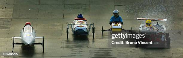 Competitors negotiate the course during The Red Bull Soap Box Race at Knebworth Park August 8, 2004 in Knebworth, England. 84 teams were selected...