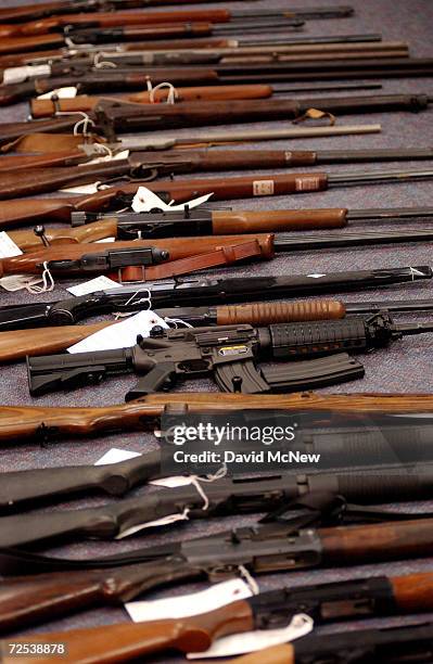 Weapons owned by David Reza, who was arrested January 8, 2002 after alledgedly threatening to kill former co-workers from the San Onofre Nuclear...