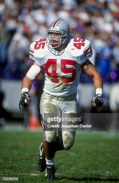 Linebacker Andy Katzenmoyer of the Ohio State Buckeyes in action during the game against the Northwestern Wildcats at Ryan Field in Evanston,...