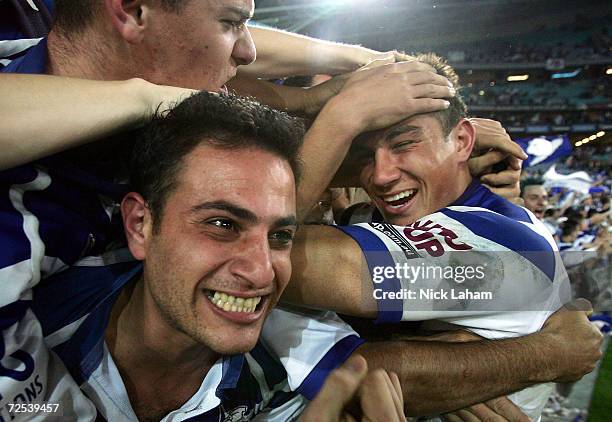 Sonny Bill Williams of the Bulldogs celebrates with the crowd during the NRL Grand Final between the Sydney Roosters and the Bulldogs held at Telstra...