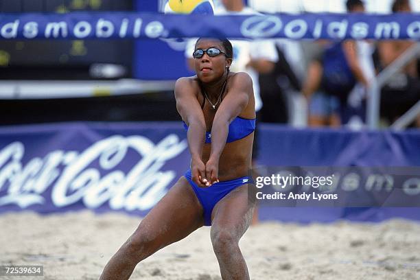 Annette Davis is in action during the 2000 Oldsmobile Alero Beach Volleyball-U.S. Olympic Challenge Series in Deerfield Beach, Florida. Mandatory...