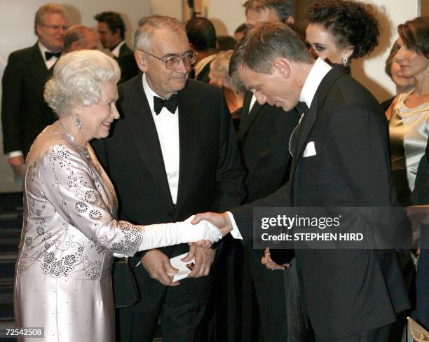 Britain's Queen Elizabeth meets actor Daniel Craig during the world premiere of the latest James Bond movie "Casino Royale" 14 November 2006 at the...