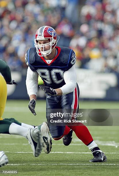 Chris Kelsay of the Buffalo Bills moves on the field during the game against the Green Bay Packers on November 5, 2006 at Ralph Wilson Stadium in...