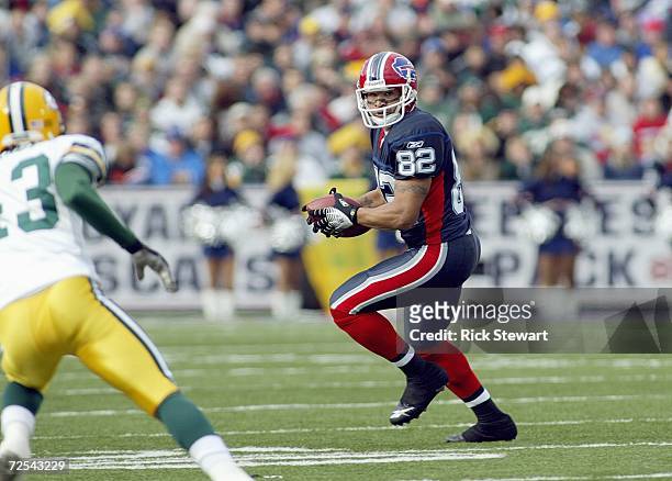 Josh Reed of the Buffalo Bills carries the ball during the game against the Green Bay Packers on November 5, 2006 at Ralph Wilson Stadium in Orchard...