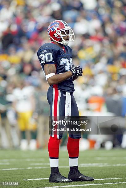 Ko Simpson of the Buffalo Bills stands of the field during the game against the Green Bay Packers on November 5, 2006 at Ralph Wilson Stadium in...