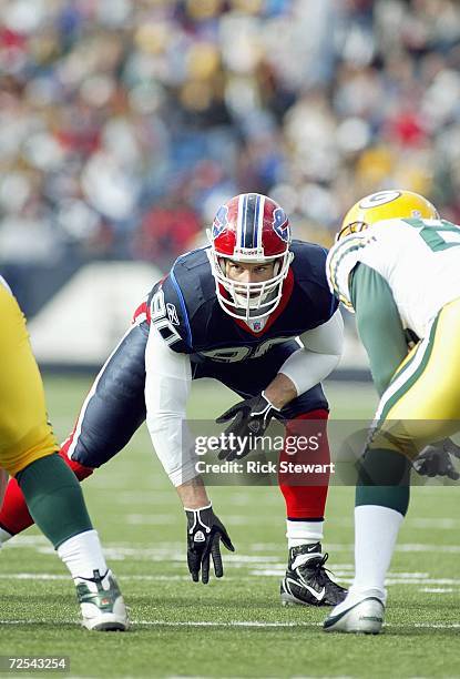 Chris Kelsay of the Buffalo Bills gets ready for the hike during the game against the Green Bay Packers on November 5, 2006 at Ralph Wilson Stadium...