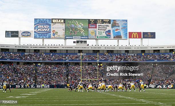 General view of Ralph Wilson Stadium scoreboard taken during the game between the Buffalo Bills and the Green Bay Packers on November 5, 2006 at...