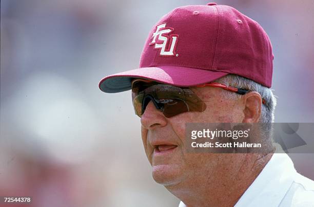 Head coach Bobby Bowden of the Florida State Seminoles looks on the field during the game against the Louisiana Tech Bulldogs at the Doak Campbell...