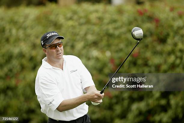 Hayes hits a shot during the fourth round of the Bob Hope Chrysler Classic in La Quinta, California. DIGITAL IMAGE Mandatory Credit: Scott...