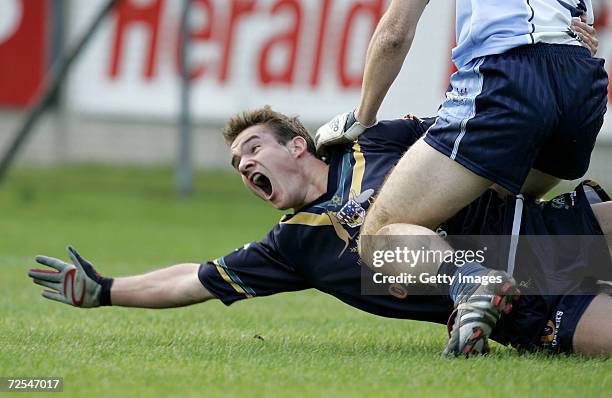 Brad Green of Australia in action during the International Rules Match between Dublin and Australia at Parnell Park on October 13, 2004 in Dublin,...