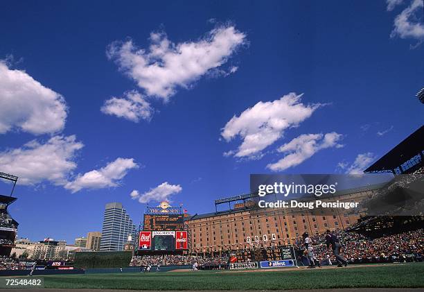 General view of Oriole Park during the game between the Detroit Tigers and the Baltimore Orioles at Camden Yards in Baltimore, Maryland. The Orioles...