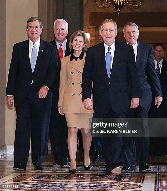 Washington, UNITED STATES: The newly elected Republican leadership US Senators Trent Lott from Mississippi, John Cornyn from Texas, Kay Bailey...