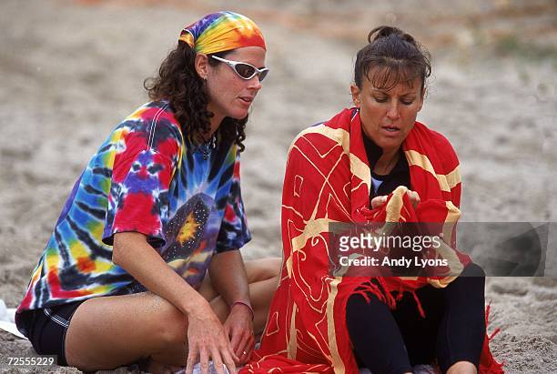 Linda Hanley is watching the action during the 2000 Oldsmobile Alero Beach Volleyball-U.S. Olympic Challenge Series in Deerfield Beach, Florida....