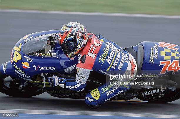 Daijiro Kato of Japan in action on his Telefonika Honda during the 250cc class British Grand Prix held at Donington Park in Leicestershire, England....