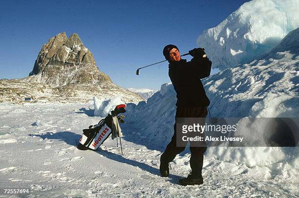 Jack O''Keefe of the USA in action during the Drambuie World Ice Golf Championship in Uummannaq, Greenland. \ Mandatory Credit: Alex Livesey/Getty...