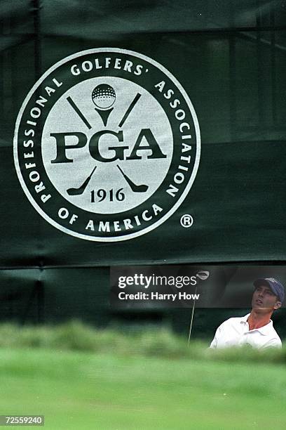 Mike Weir watches his ball during the PGA Championships at the Medinah Country Club in Medinah, Illinois. Mandatory Credit: Harry How /Allsport