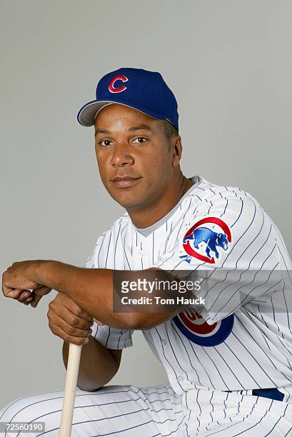 Moises Alou of the Chicago Cubs poses for a photo during Team Photo Day at the Cubs Training Facility in Mesa, Az. Digital Photo. Photo by Tom...