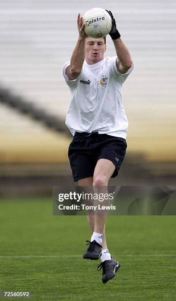 Kangaroos layer Brent Harvey marks at a training session for the Australian International Rules football team which will play Ireland October 19 at...