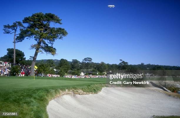 Overall view of the 18th hole at the Pebble Beach Golf Course in Pebble Beach, California during the 1992 AT&T Pebble Beach National Pro-Am....