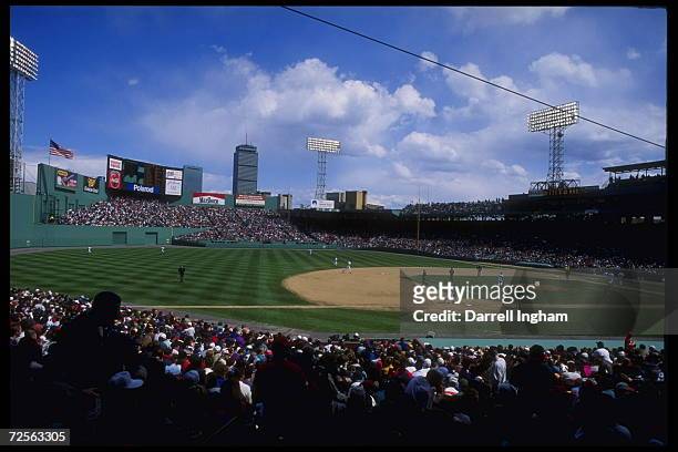 Portrait of Fenway Park in Boston, Massachusetts where the home team Boston Red Sox play the Chicago Sox.